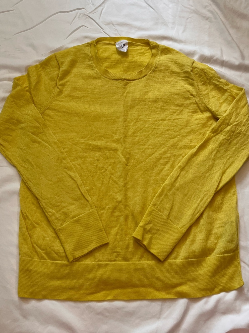 GAP Bright Yellow Crewneck Knit Sweater LP Petite Large Sunshine Preppy